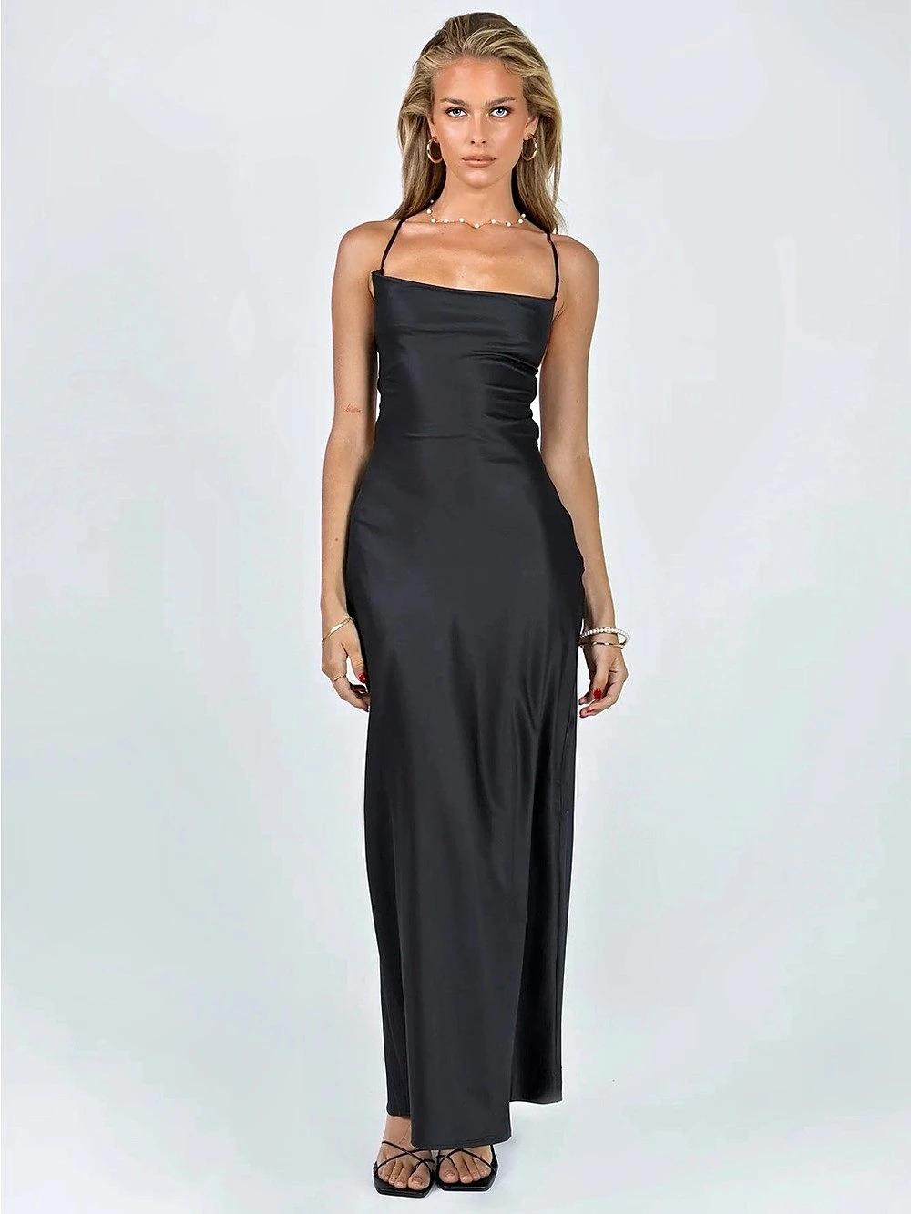 Princess Polly Cowl Neck Tie Back Maxi Dress Black Size 4